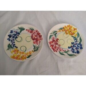 Set Of 2 Gail Pittman 7 1/2" Garden View Salad Dessert Plates Hand Painted 1999